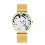 Fashion Rose Gold Mesh Band, Creative Marble Female Wrist Watch